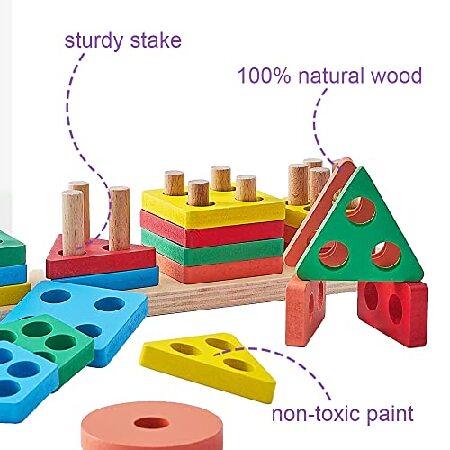 人気商品Time QianDanS Wooden Sorting ＆ Stacking Toy 3 in 1 Multi-Play Montessori Toy for 12+ Months Old Sensory Toys for Toddlers Montessori Puzzle Educat並行輸入