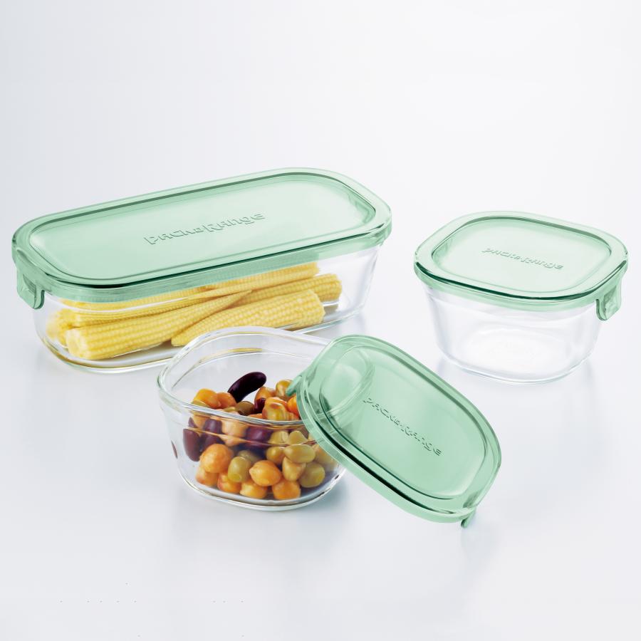 iwaki（イワキ） パック＆レンジ 角型3点セット（グリーン） 耐熱