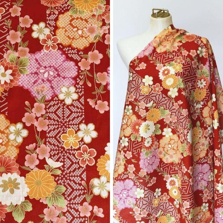 布 生地 節糸 コットン 鹿の子 吉祥 和柄 着物 羽織り 浴衣