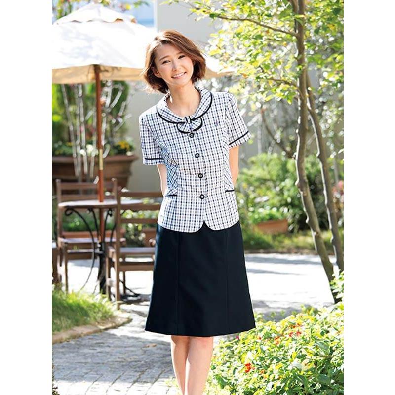 オーバーブラウス 半袖 速乾ドライ チェック ブルー 青 5-23号 制服 