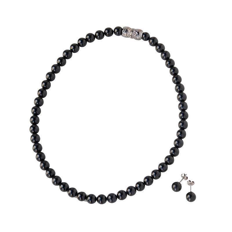 岩佐公式 ネックレス&イヤリング(ピアス) 天然8mmジェット 2点セット