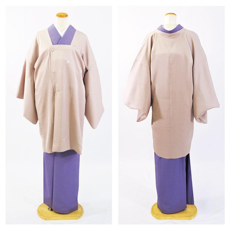 【刺繍】ロング 道行 コート 東レシルック 仕立て上がり 洗える レディース M / L 袷 東レ シルック プレタ 鼠色 黄色 ピンク 花唐草 刺繍 和装の画像