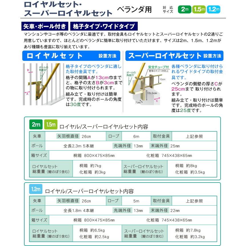 鯉のぼり ベランダ用 徳永 【2019年新作】 鯉幟 家紋・名前入可能(矢車・ポール付) 2m 「ちりめん京錦 ロイヤルセット」|iwatsuki-kobo|03