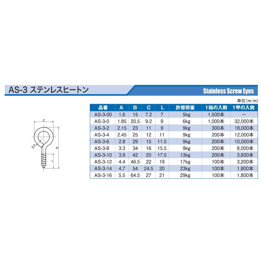 宮川公製作所 アンテナ印 ステンレス ヒートン 全長54mm AS-3-14 100本