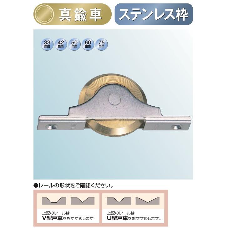 ヨコヅナ ベアリング入 ステンレス枠 V型戸車 真鍮車 FTS-0339 33mm 12個入