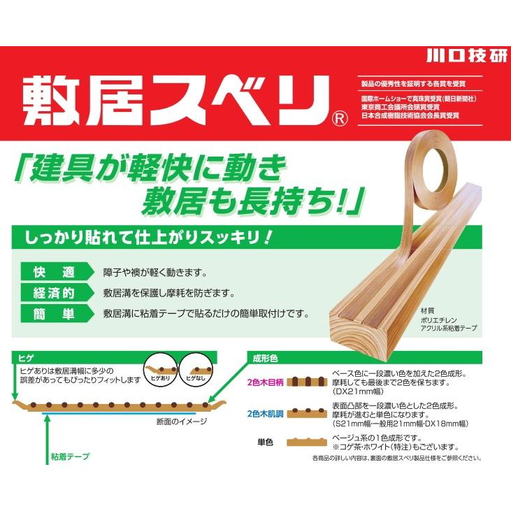 川口技研 敷居スベリ 業務用 長尺スベリ 15 幅15mm×長200m×厚0.7mm 2色木肌調 敷居すべりテープ｜iwauchi-kanamonoten