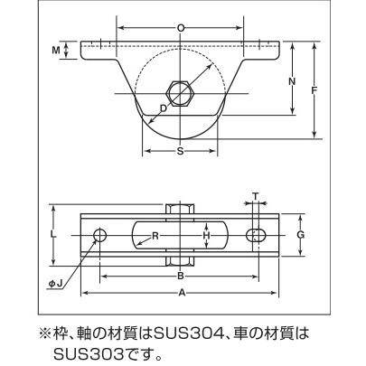 ヨコヅナ　ステンレス　重量戸車　山R車型　100mm　JBS-1008　2個入