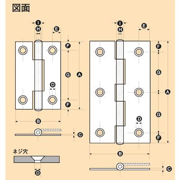 メール便 可 協同金属工業 NSB 鋼板蝶番薄口 NO.55-32mm 穴あき 2枚入