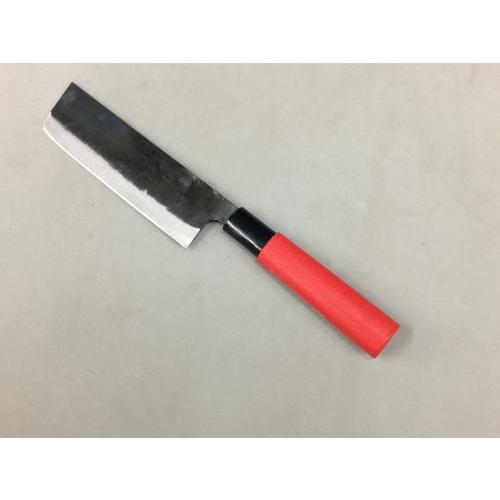 玉日本 黒打 ラッキョウのヒゲ根切包丁 135mm 両刃 赤シノギ柄 : 岩内