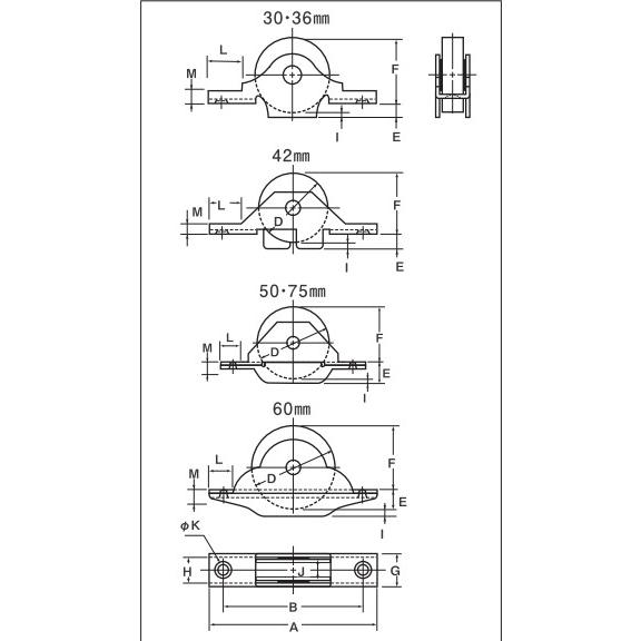 ヨコヅナ　ベアリング入　ステンレス戸車　袖平型　50mm　4個入　SBS-0503