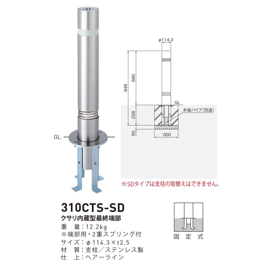 帝金 TEIKIN ステンレス製 固定式 バリカー バリアフリー 310CTS-SD (メーカー直送品 代引決済不可 個人宅配送不可)
