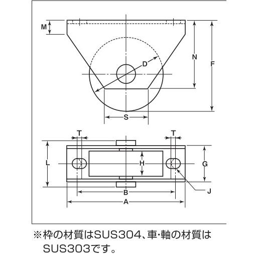 ヨコヅナ　ロタ　ステンレス　50mm　重量戸車　WBS-0502　平型　2個入