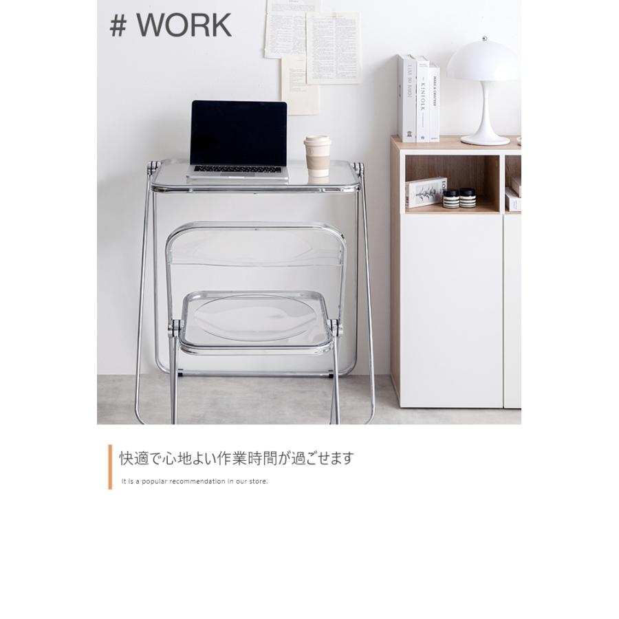 デスクセット 折りたたみ クリア 透明天板 シルバーフレーム デスク