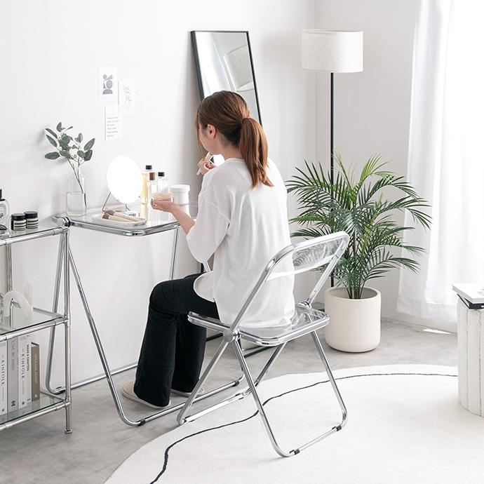 デスクセット 折りたたみ クリア 透明天板 シルバーフレーム デスク