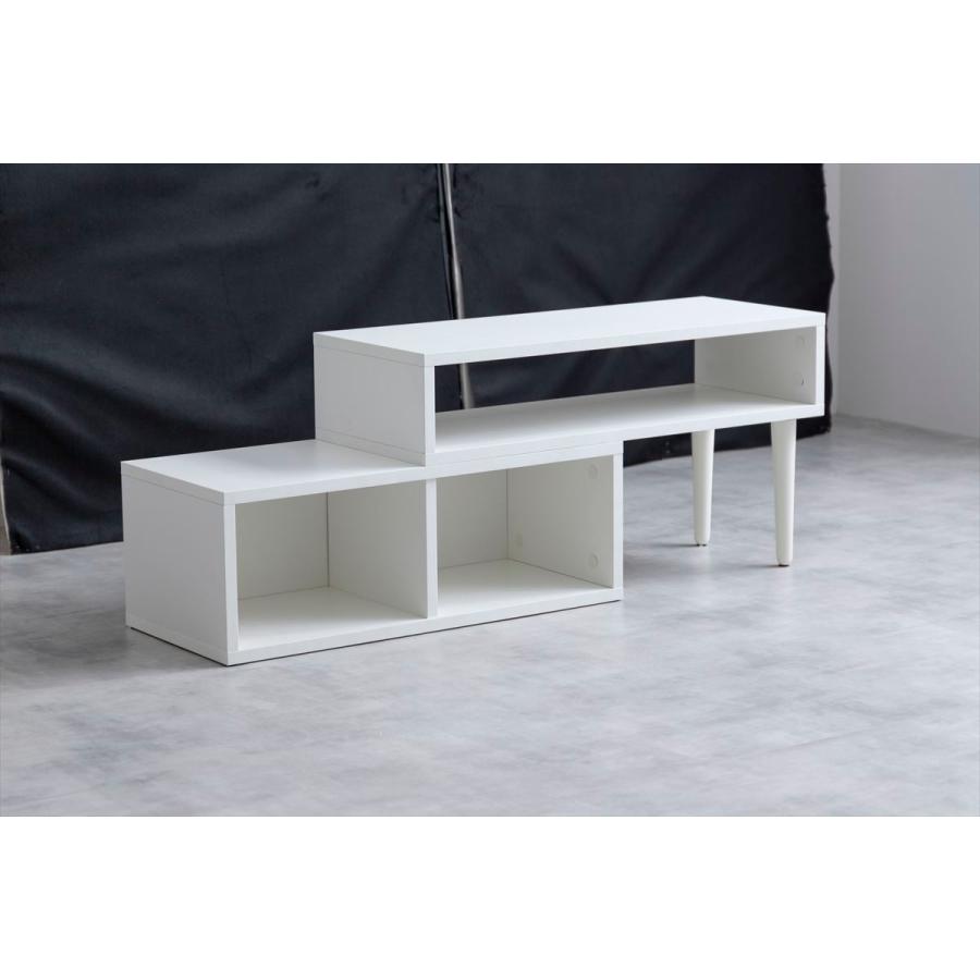 ローボード 棚 75〜133cm伸縮 角度調整 ホワイト