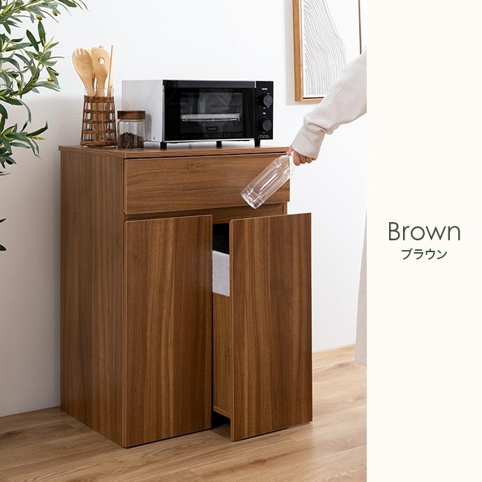 ゴミ箱付きキッチンカウンター 2連タイプ 幅56cm 奥行42cm 高さ80cm 分別 ダストボックス キッチン収納の画像