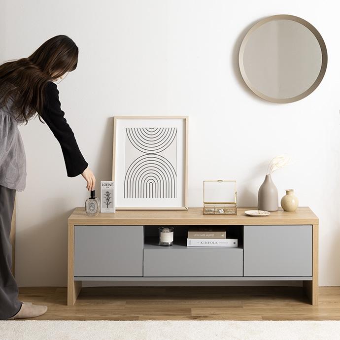 テレビ台 幅130cm 木目 グレー 北欧スタイル ローボード おしゃれ : 伊