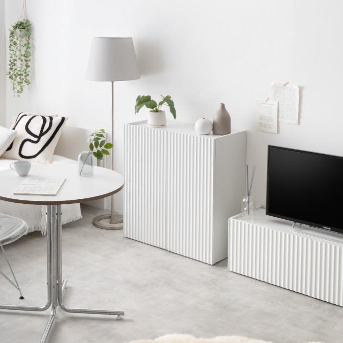 キャビネット 幅70cm 高さ80cm コンパクト 収納 波型 おしゃれ 海外