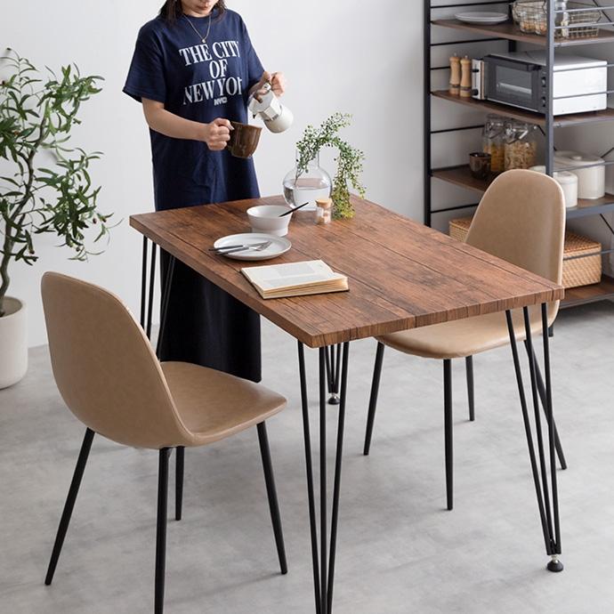 美品】ウッド×スチール脚◇棚付き◇ダイニングテーブル ◇幅110cm