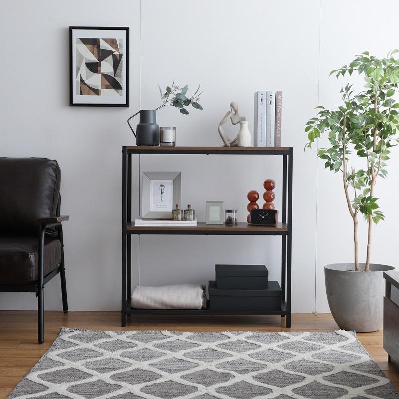 アイアンラック 幅80cm 3段 オープンシェルフ 棚 ディスプレイ 奥行