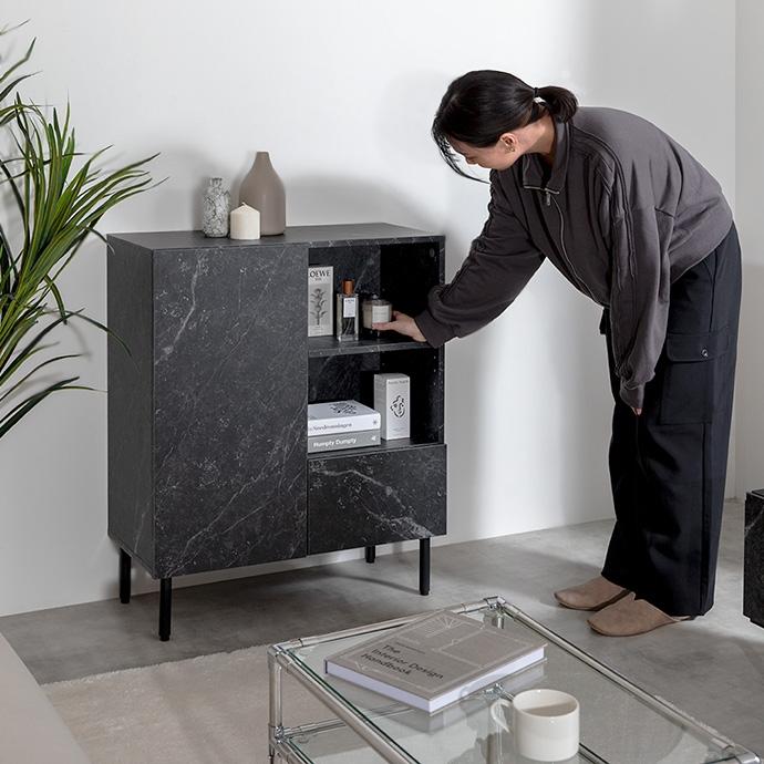 大理石柄 キャビネット 幅72cm 高さ87cm スタイリッシュ モダン コード