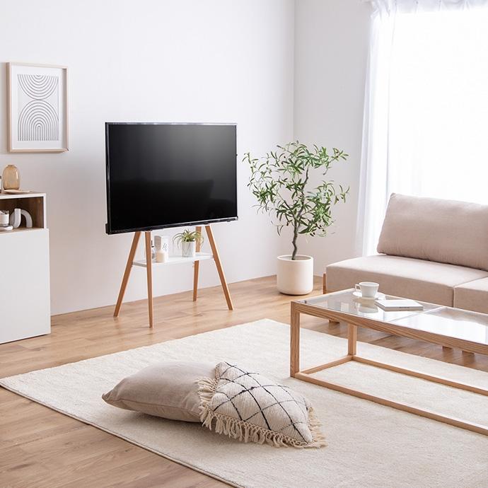 テレビスタンド 棚付き スタイリッシュ 32型〜65型 天然木 壁掛け