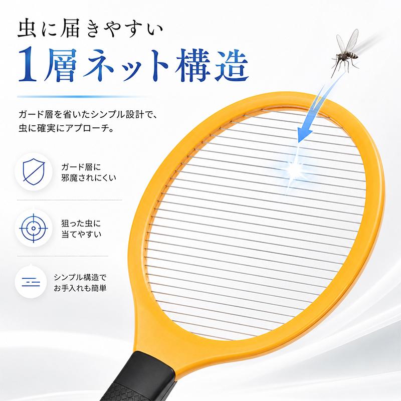 MAGNA 電撃ラケット イエロー軽量型 約1000V 殺虫ラケット 電池式 薬剤不使用 1層ネット構造 蚊 ハエ 小さな虫 室内 玄関 ベランダ 家庭菜園 アウトドア |  | 01