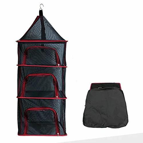 キャンプ用 ハンギングドライネット 吊り下げ式 物干しネット 虫除けネット 食器乾燥 バーベキュー 4段 収納ケース付き | 