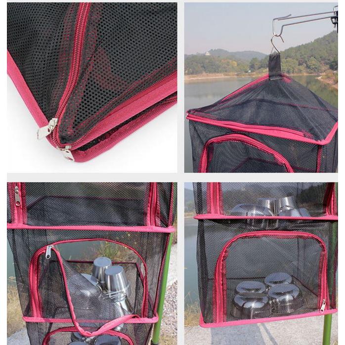 キャンプ用 ハンギングドライネット 吊り下げ式 物干しネット 虫除けネット 食器乾燥 バーベキュー 4段 収納ケース付き |  | 03