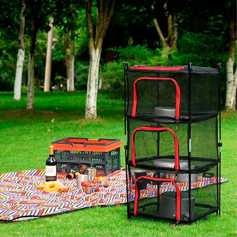 キャンプ用 ハンギングドライネット立体型 吊り下げ式 2way 物干しネット 虫除けネット 食器乾燥 バーベキュー 4段 収納ケース付き |  | 01
