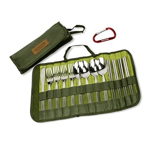 NOMADE アウトドア スプーン 箸 フォーク セット 4人用 コンパクト 収納 ナイフ 1個 カラビナ1個 | 