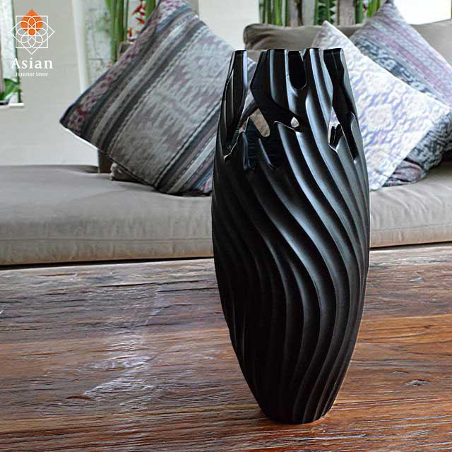 フラワーベース おしゃれ 花瓶 木製 花器 バリ雑貨 アジアン雑貨 インテリア 黒 ブラック モダン チーク 40cm B Fb 021 Asian Interior Store 通販 Yahoo ショッピング