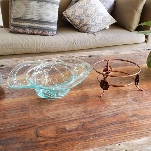 花器 ガラス 水盤 おしゃれ 睡蓮鉢 花瓶 ボウル 水鉢 バリ雑貨