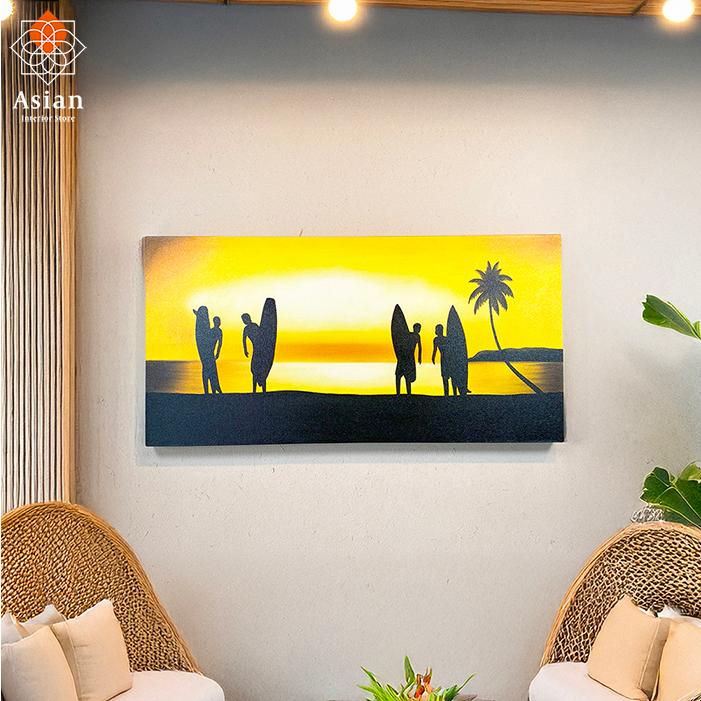 絵画 海の絵 海 波 アート 横長 夕日 風景画 インテリア 壁掛け 壁飾り 