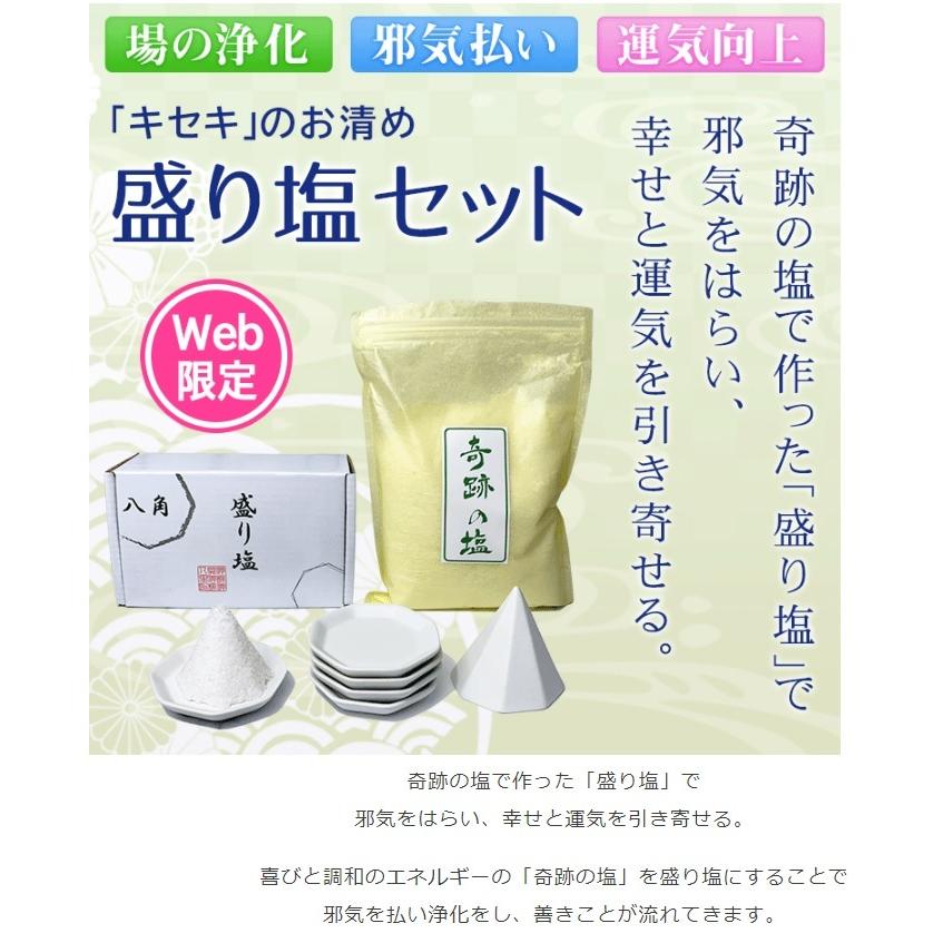盛り塩セット 奇跡のお清め｜奇跡の塩500g＋盛り塩ケース・八角盛り塩