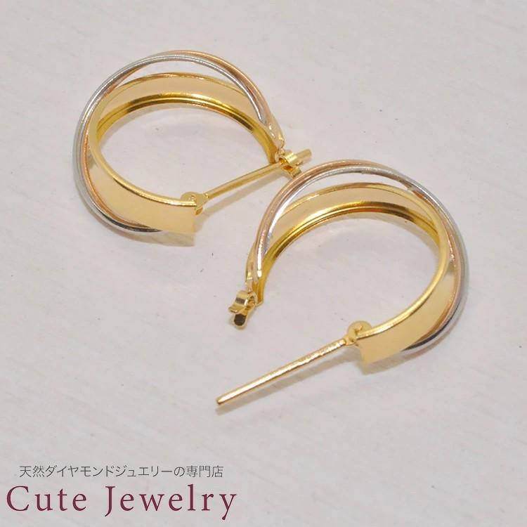 フープピアス K18 PT トリニティ 三連 フープ 地金 ピアス 18K フープピアス K18 PT トリニティ 三連 フープ 地金 ピアス 18K