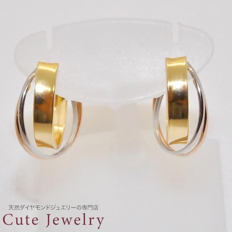 フープピアス K18 PT トリニティ 三連 フープ 地金 ピアス 18K フープピアス K18 PT トリニティ 三連 フープ 地金 ピアス 18K