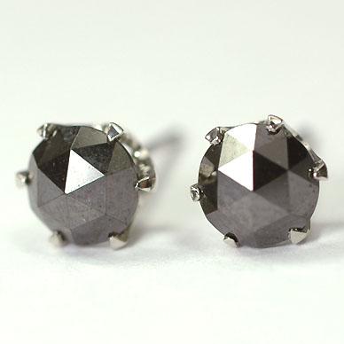 プラチナ・ブラックダイヤ1.0ct　ローズカットピアス