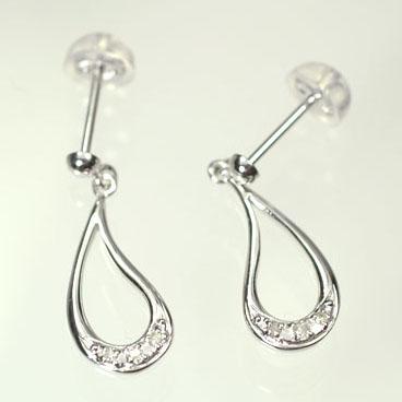 【ダイヤモンドピアス】K18WG・ダイヤ0.03ct　ティアドロップピアス