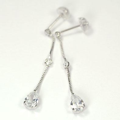 K14WG・キュービックジルコニア　シェイプド3ストーンピアス