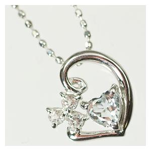 K10WG・アクアマリン・ホワイトトパーズ ハート&フラワーペンダント（ネックレス）