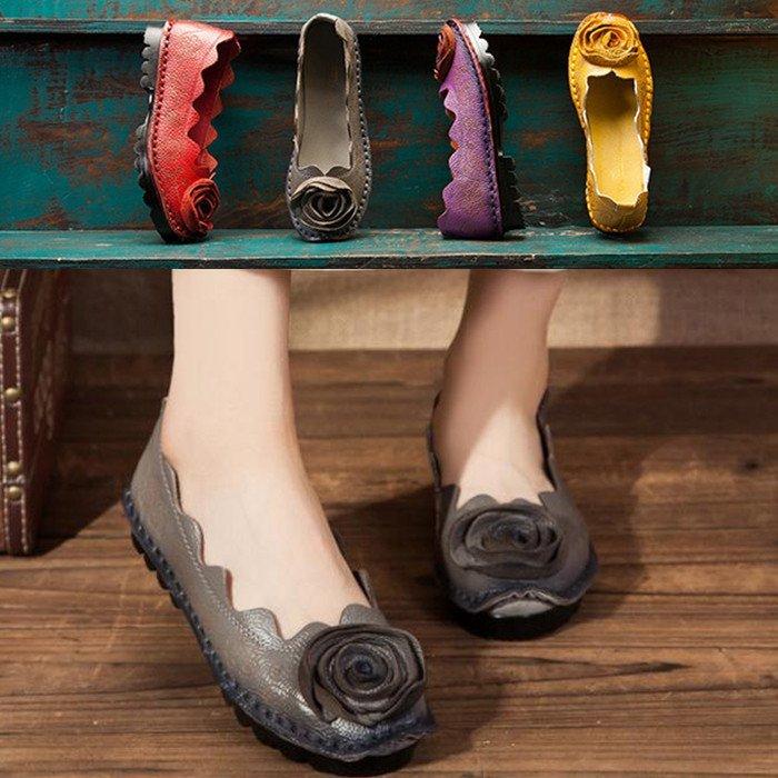 パンプス 柔らかい 痛くない 歩きやすい 可愛い 花モチーフ付 ぺたんこ レディース 婦人靴 花飾りパンプス おしゃれ 個性 民族風 本革 Tyrwx1yv86 Fastoffice Mx
