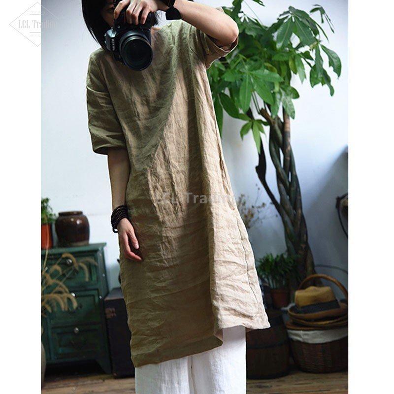 レディースファッション 石見銀山 綿麻ワンピース ヴィンテージ 半袖ワンピース ゆったり 体型カバー 無地 大人 カジュアル ナチュラル 夏 レディース 麻ワンピース 女性 30代 40代 50代 60代 Zndtvqgign Seguridadysaludeneltrabajo Co