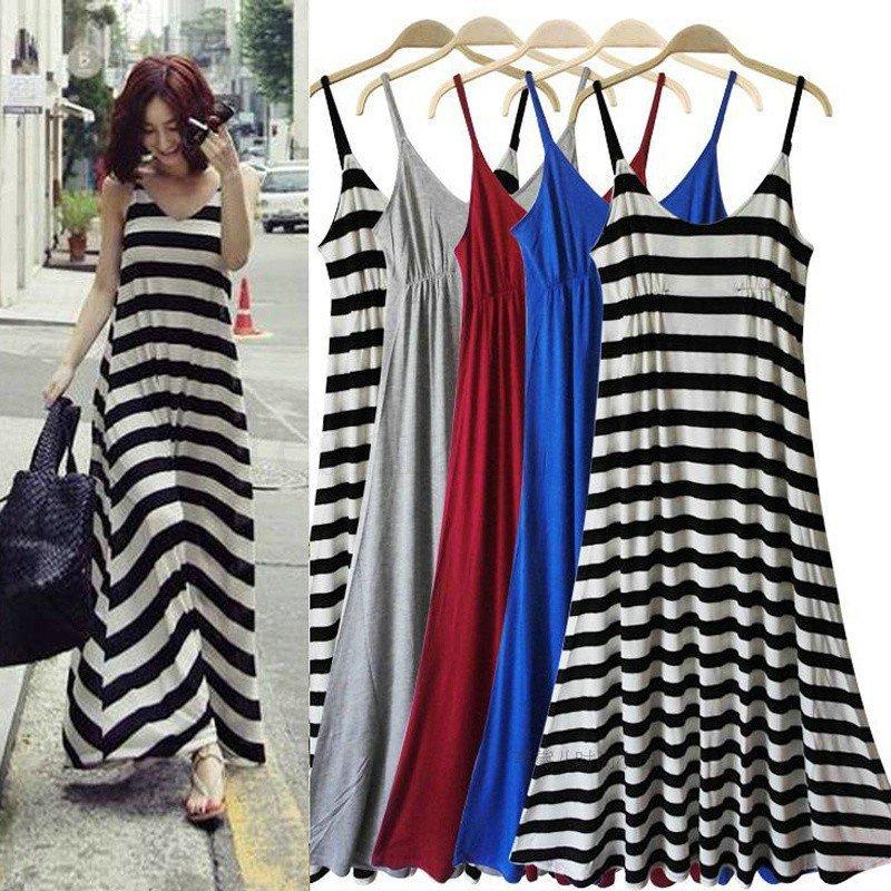 ヴィンテージ復刻 夏 人気 新品 マキシ丈 ノースリーブ ドレス ボーダー レディース ワンピース 大きいサイズ 体型カバー 春ワンピース 18春夏新作 春コーデ Hanagrocare Com