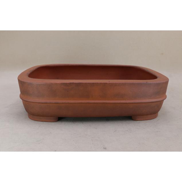 盆栽鉢】 時代鉢 朱泥 胴紐撫角長方鉢（無傷 左右30cm）いよじ園