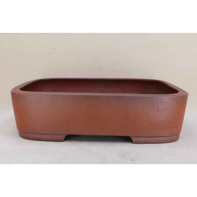 盆栽鉢】 時代鉢 松皇園作 朱泥長方鉢（左右39cm 内縁に傷あり）いよじ