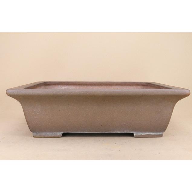 送料無料【盆栽鉢】 時代鉢 瓢箪印 小松泉作 紫泥外縁長方鉢（大型サイズ / 足裏ホツ有）いよじ園