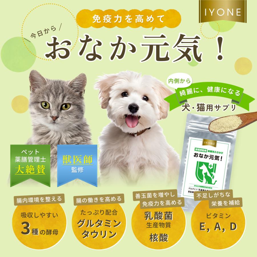 獣医師開発 IYONE おなか元気 犬猫用サプリ　2個セット IYONE 獣医師開発 おなか元気 犬猫用サプリ 2袋 グルタミン タウリン