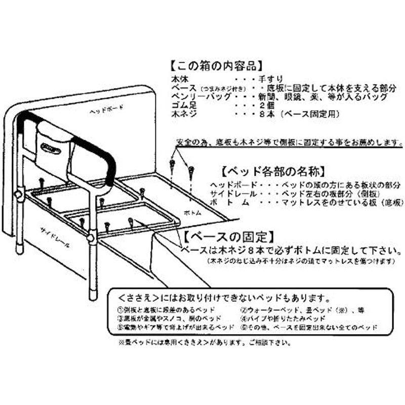 吉野商会 ささえ (普通型) ベッド用起上がり手すり 小物整理バッグ付歩行補助、転倒防止 公式 店