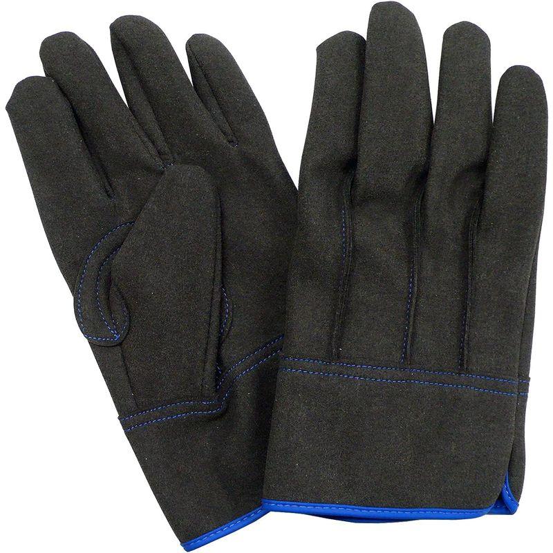 のばのば　TOUGH　GLOVE　人工皮革手袋　10双組　天然皮革を超えた人工皮革　ブラック　H901　(Lサイズ：10双組(袖口青色))